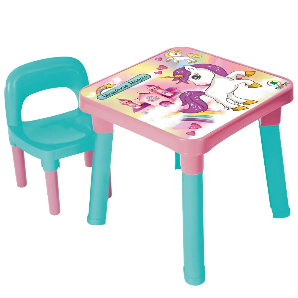 Mesinha Infantil com Cadeira Unicórnio Mágico – Mesa Infantil Educativa | Mesa de Atividades, Desenho, Estudo e Alimentação | Fácil Montagem | Monte Líbano