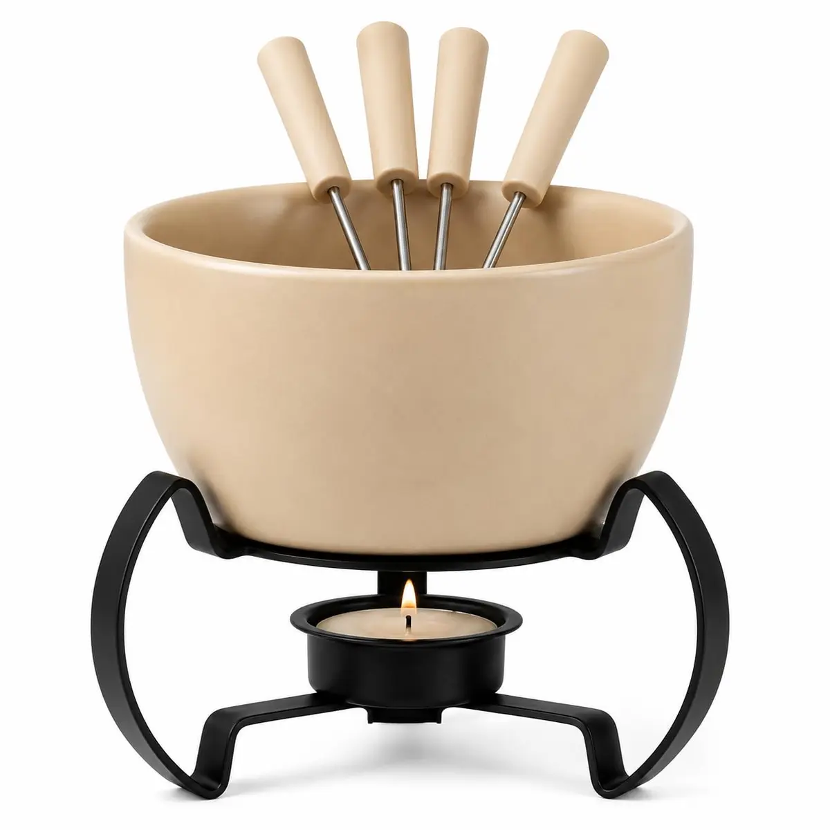 Aparelho de Fondue para Chocolate em Cerâmica 3 Peças D12,6Xa12,6Cm Bege Fracalanza - Full Fit