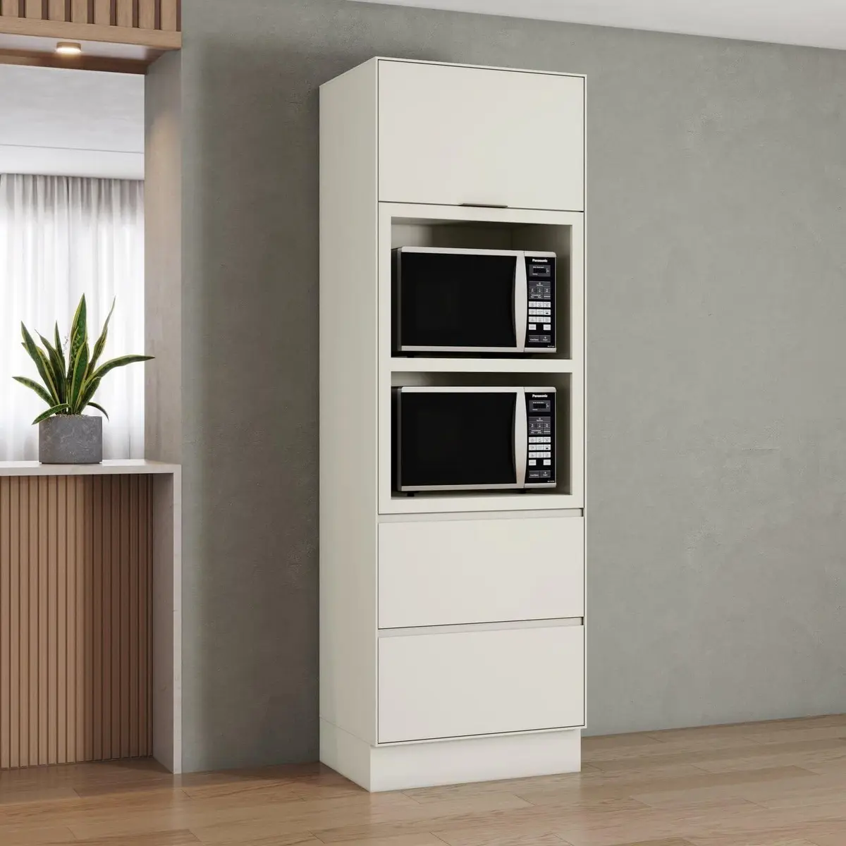 Torre Quente 2 Fornos 1 Porta Basculante 2 Gavetas Mdf Fineze Areia