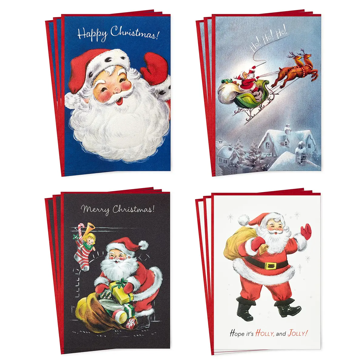Hallmark Cartões de Natal em caixa, Papai Noel vintage (4 desenhos, 12 cartões e envelopes)