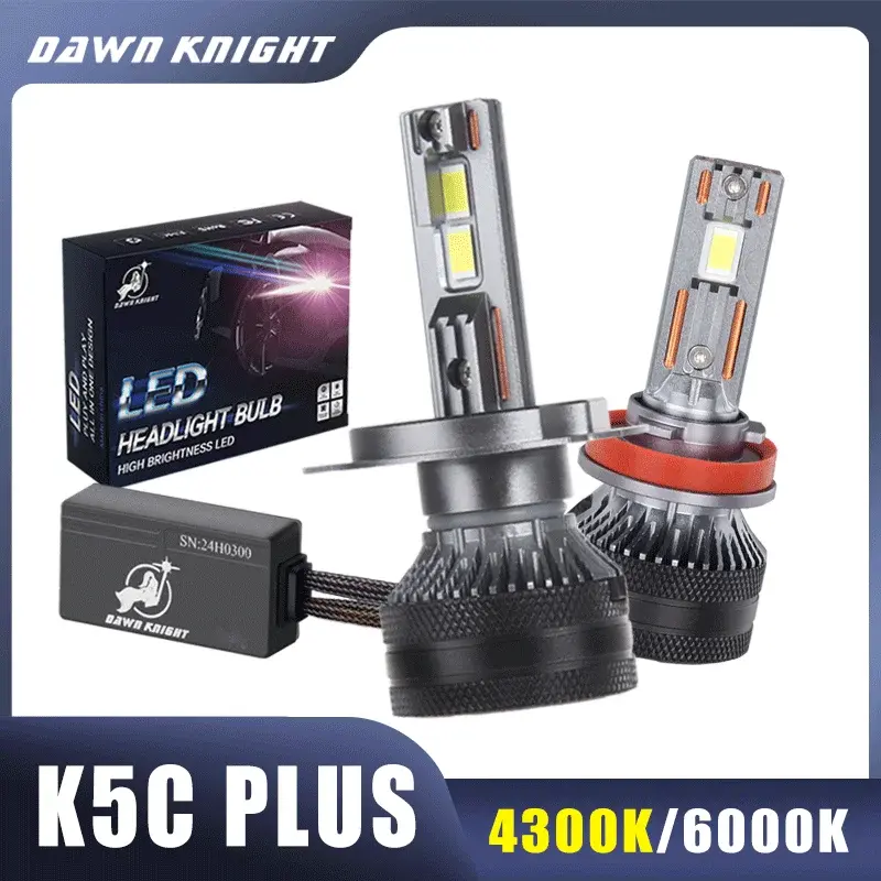 Dawn knight k5c plus 140w h7 h11 h4 h1 canbus lâmpadas led 4300k led hb3 9005 hb4 9006 k6c led tubo de cobre duplo 12v 2 peças