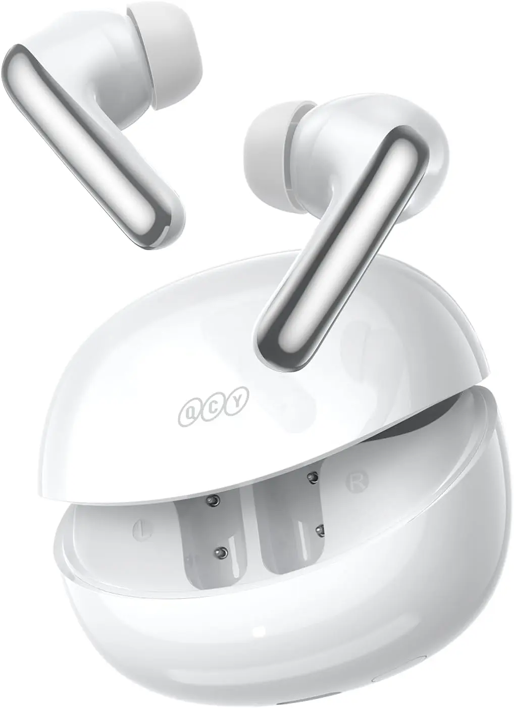 Fone de Ouvido QCY Melobuds N60, Fone Bluetooth 6.0 Cancelamento de Ruído Ativo até -56dB, LDAC Hi-Res Audio, Driver Duplo para Graves Potentes, 45h de Bateria, 6 Mics ENC, Conexão Dupla, IPX4