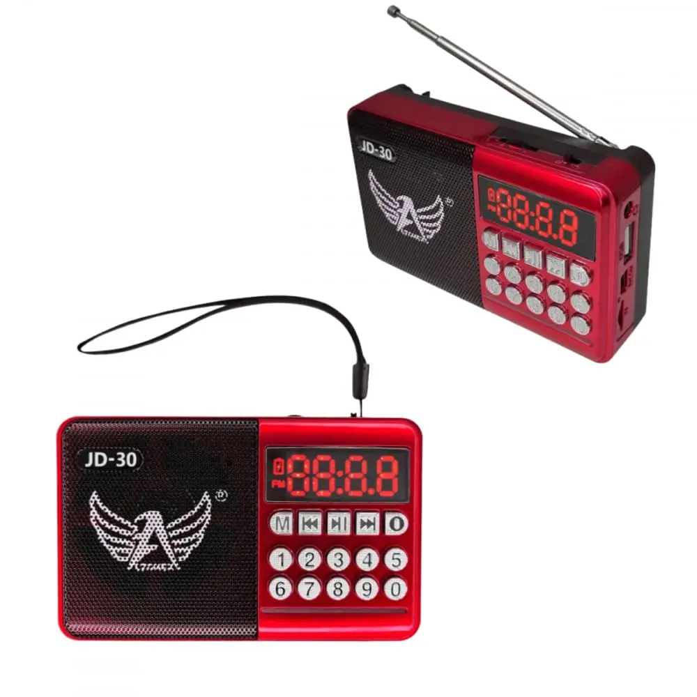 Rádio Retrô Portátil JD-30 | Bluetooth, FM/AM | MP3 USB/Pendrive e Cartão SD | Bateria Recarregável 3W (Vermelho)
