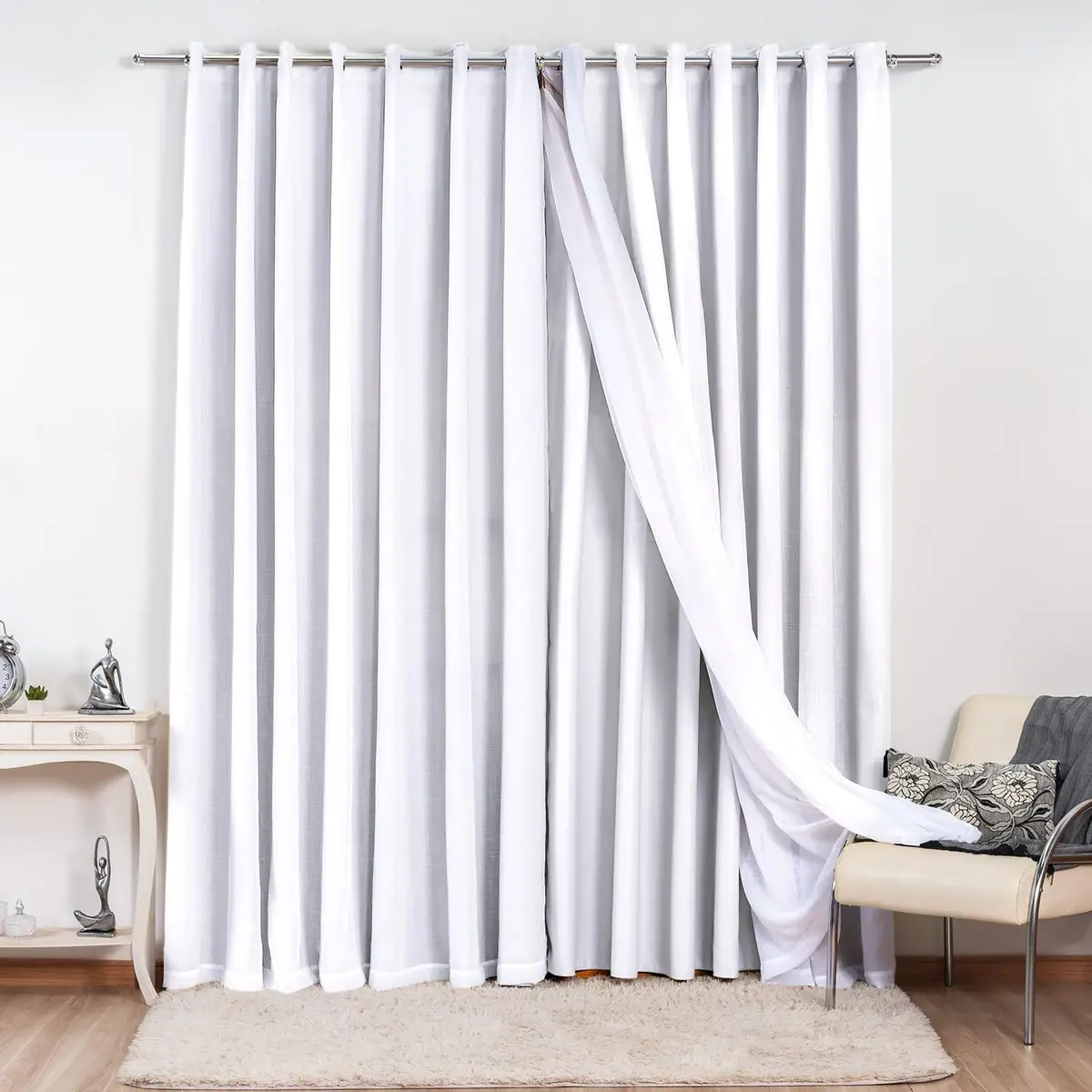 Cortina Gaze de Linho com Blackout em Tecido 4,00 x 2,80 para Sala ou Quarto de Luxo Elegante (Branco)