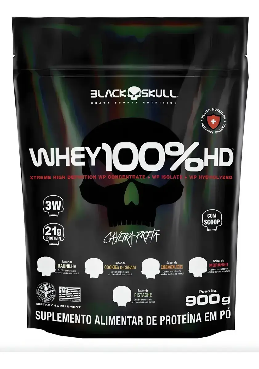 Suplemento em pó Black Skull Whey 100% HD sabor Baunilha 900 g