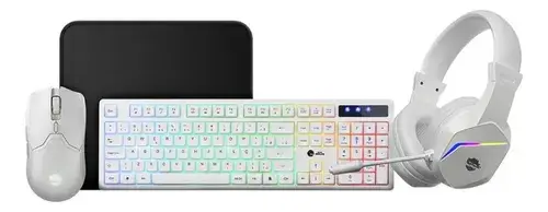 Kit de teclado e mouse gamer Gamer Ninja GN-CG-SQTMPHW Português Brasil teclado branco rainbow e mouse branco