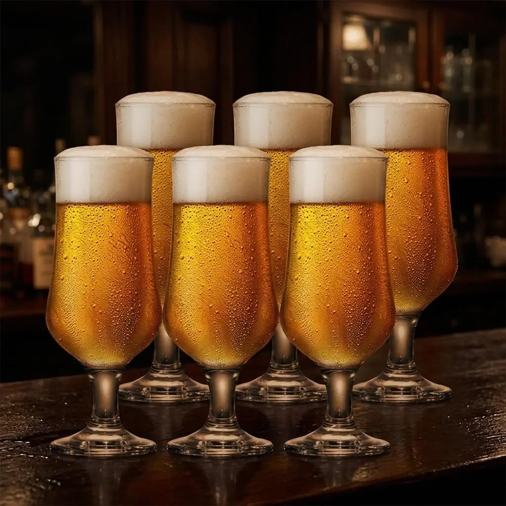 Ruvolo, Kit 6 Taça Barcelona G de Vidro para Cerveja, Taças para Cerveja de Vidro 370ml
