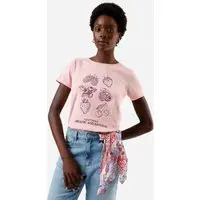 camiseta feminina de algodão estampada rosa