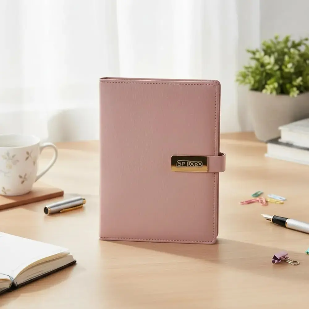 Caderno Diário Permanente 355 folhas A5 Couro Pauta Imã Agenda Sem Data (rosa)