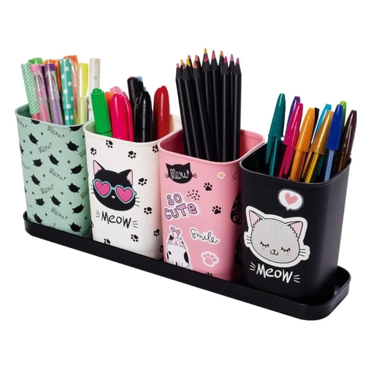Porta Canetas C/Bandeja Decorado Cute 5 Pçs Plasútil
