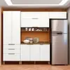 Cozinha Compacta Bartira Topázio UP com 8 Portas, 3 Gavetas e 5 Prateleiras - 262,5cm de largura - Damasco/Branco Fosco - 1