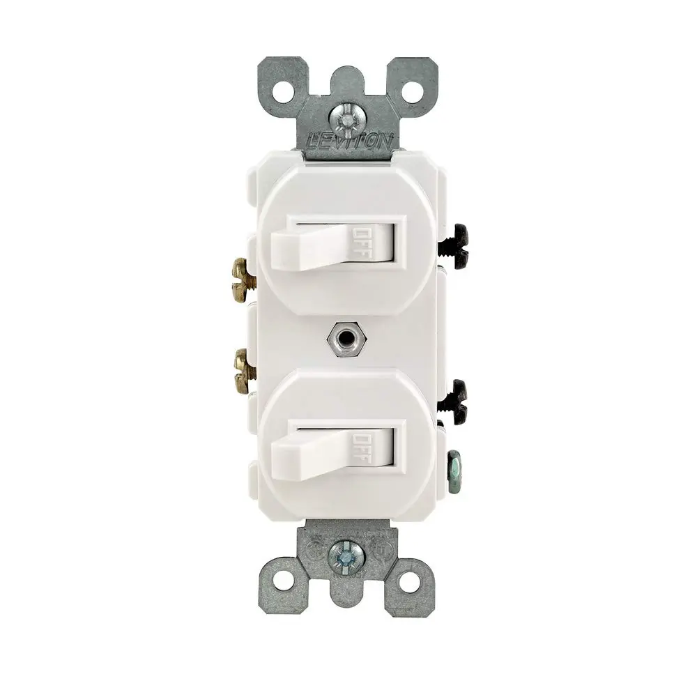 Leviton 5224-2W 15 Amp, 120/277 Volts, Interruptor de combinação AC de polo único/polo único, aterramento, branco