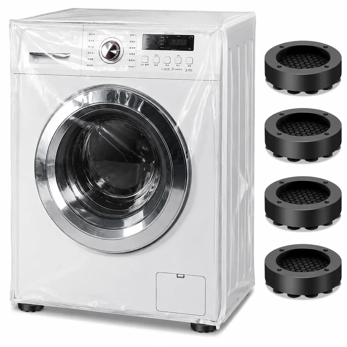 Capa Protetora Transparente PVC 62x56x83cm para Máquina de Lavar Brastemp, Eletrolux, Consul 7kg a 17kg, Universal com 4 Pés Silicone Antivibração, Lavadora Frontal e Superior - 1