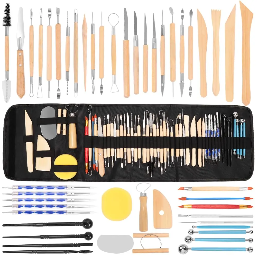 Estecas para Ceramica 52Pcs, Cerâmica Fria, Kit Ceramica Fria 52Pcs, Ferramenta Multifuncional (Cor da Madeira)