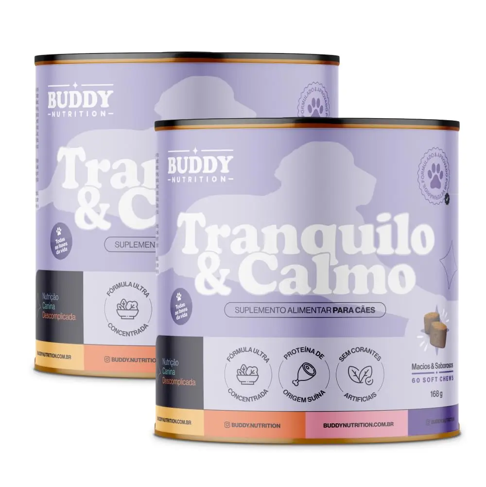 Buddy Nutrition -2x Tranquilo & Calmo - 60 Soft Chews | (2 Latas) Sem adição de corantes e aromatizantes, Ingredientes naturais, Proteína de origem suína