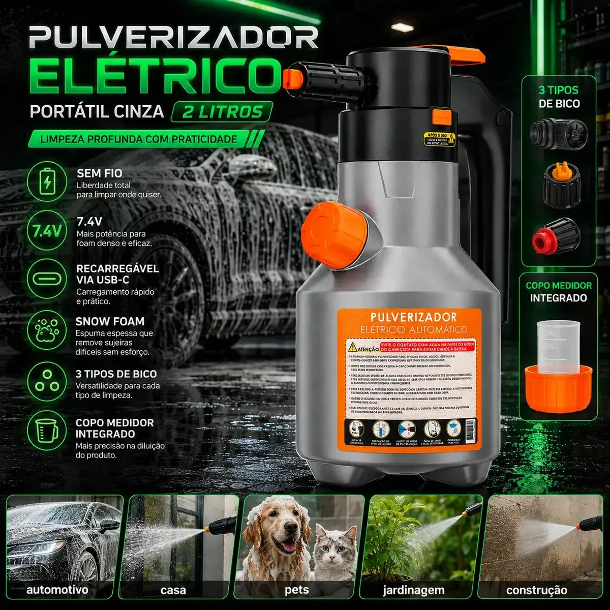 Pulverizador Elétrico Snow Foam Bahrein 2L para Limpeza Automotiva e Doméstica - 1