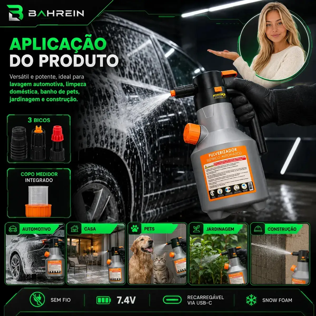 Pulverizador Elétrico Snow Foam Bahrein 2L para Limpeza Automotiva e Doméstica thumbnail 3