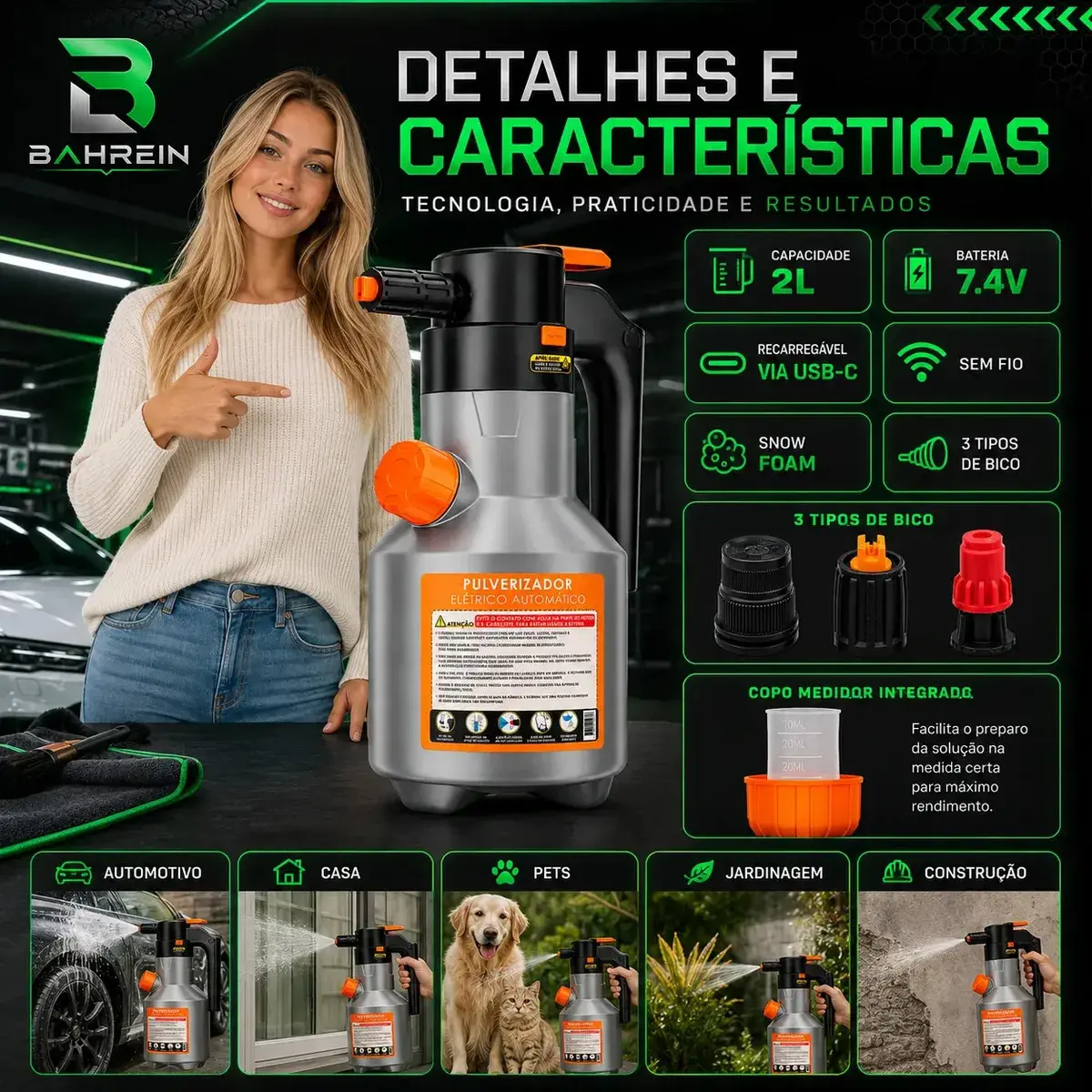Pulverizador Elétrico Snow Foam Bahrein 2L para Limpeza Automotiva e Doméstica thumbnail 4