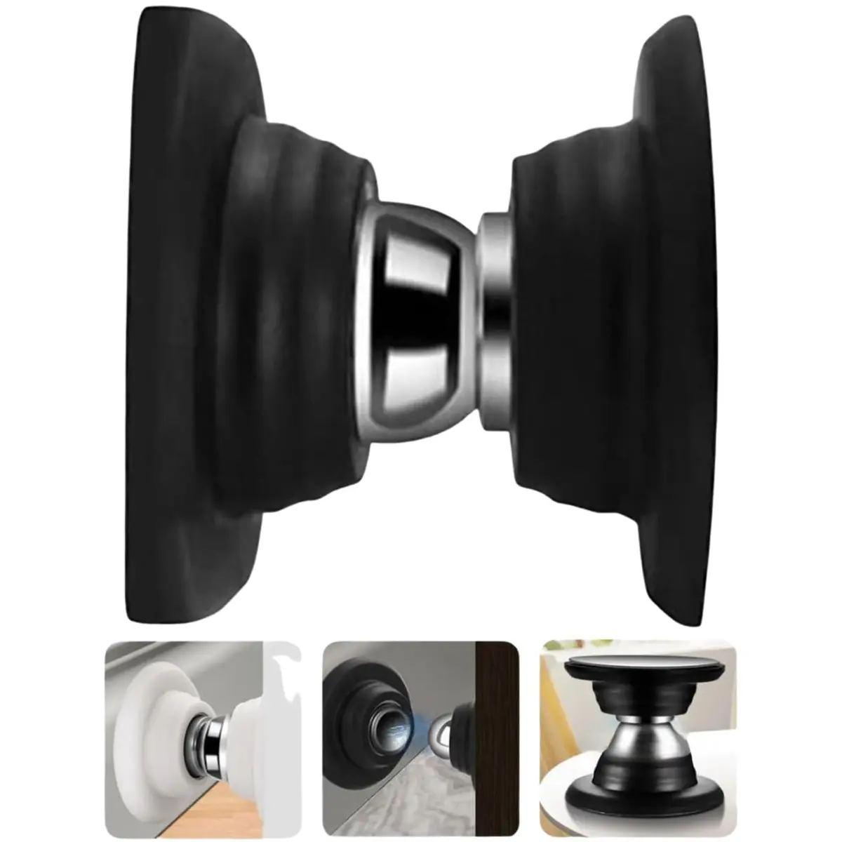 Kit 2 Trava Porta Fixador Magnético Dupla Face Parafuso Prendedor Pequeno Segurador de Kit para 2 Portas -IT (Preto Black)