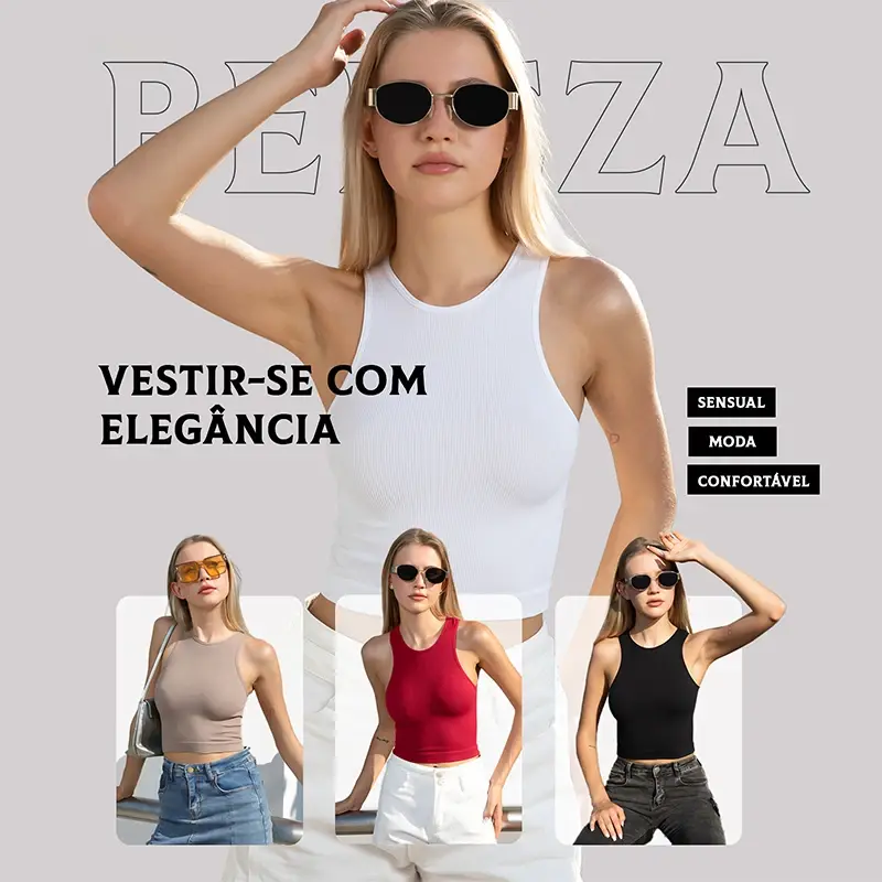 Women's tanks, Regata de tricô canelado, regata sem mangas de malha inteira, O tecido é confortável e não deixa passar luz