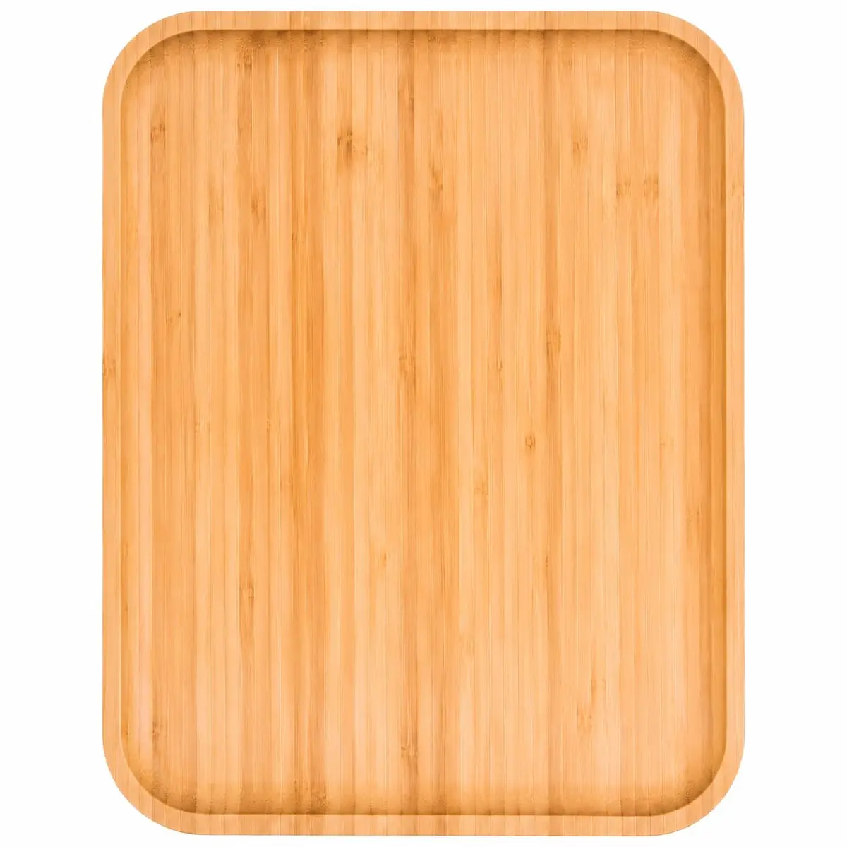 Bandeja Retangular de Bambu 38,5x29 cm Bordas Elevadas para Café e Frios | Bambu natural resistente e leve, acabamento liso, formato retangular para servir café, chá, pães, frios e petiscos em casa.