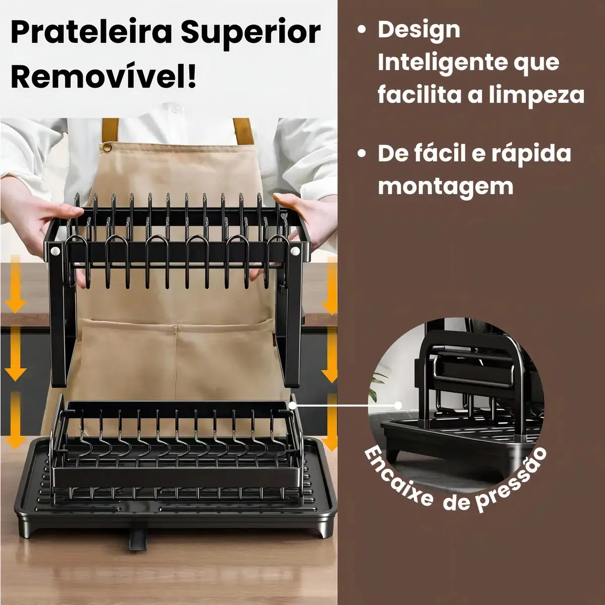 Escorredor de Louças 2 Andares Zelvi Aço Carbono Preto para Pratos Copos Talheres Organizador Pia Cozinha thumbnail 6