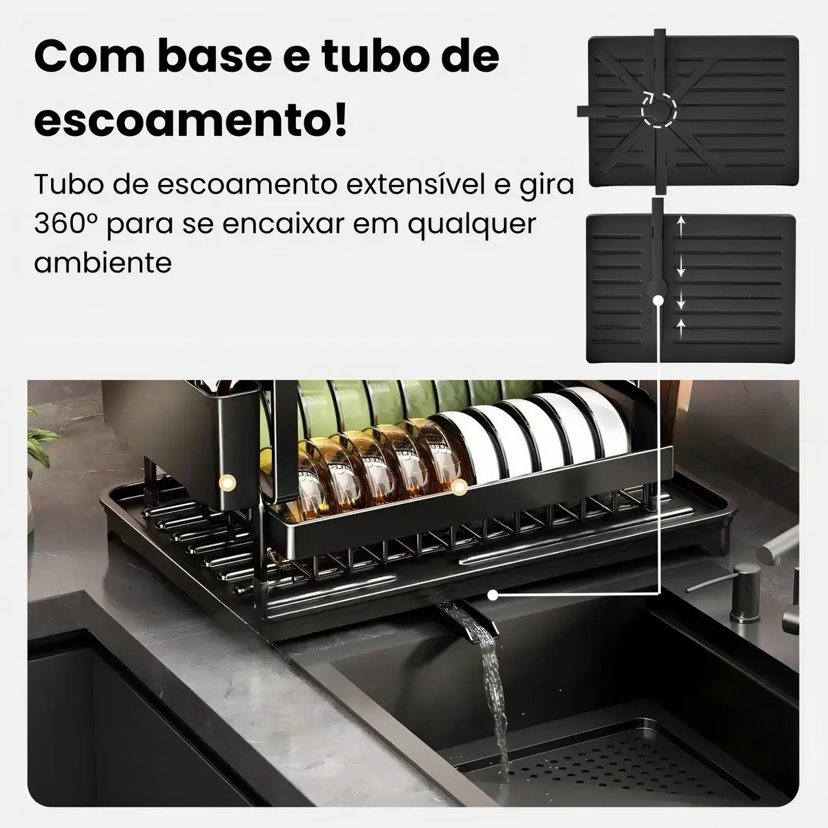 Escorredor de Louças 2 Andares Zelvi Aço Carbono Preto para Pratos Copos Talheres Organizador Pia Cozinha thumbnail 7