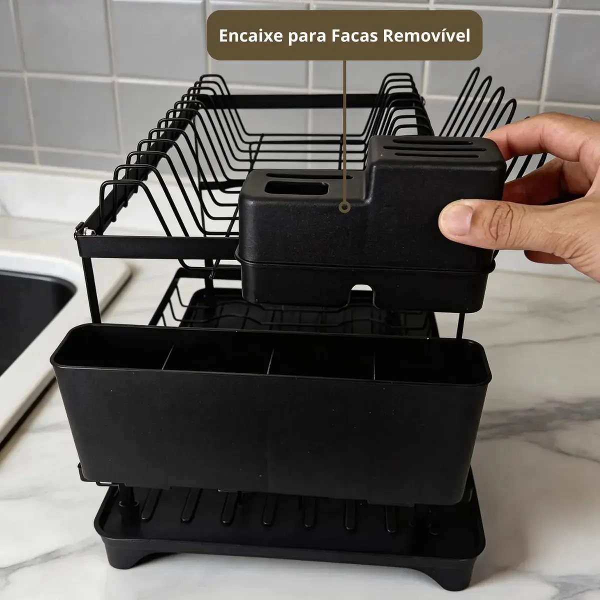 Escorredor de Louças 2 Andares Zelvi Aço Carbono Preto para Pratos Copos Talheres Organizador Pia Cozinha thumbnail 10