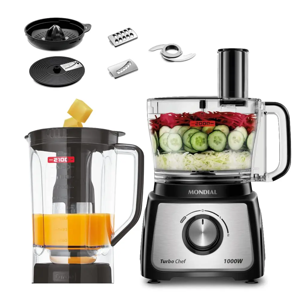MONDIAL Multiprocessador Turbo Chef 7 em 1, Preto, 1000W, 110V - MPN-01-BE