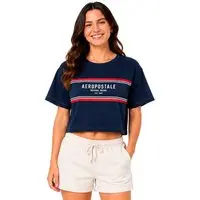 Camiseta Cropped Manga Curta Feminina Silkada Aéropostale 98130128 Azul Marinho