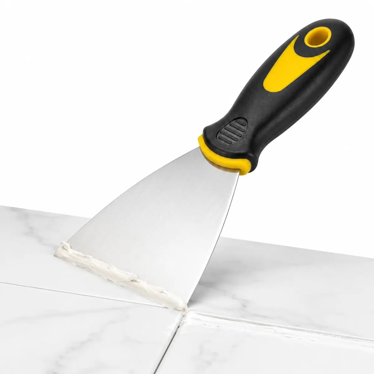 Espátula de Aço com Cabo Emborrachado Antiderrapante - 4" Lâmina em Aço Especial, Design Espesso, Ergonômico, Multiuso, Ideal para Massa Corrida, Cola Plástica e Raspagem - 1