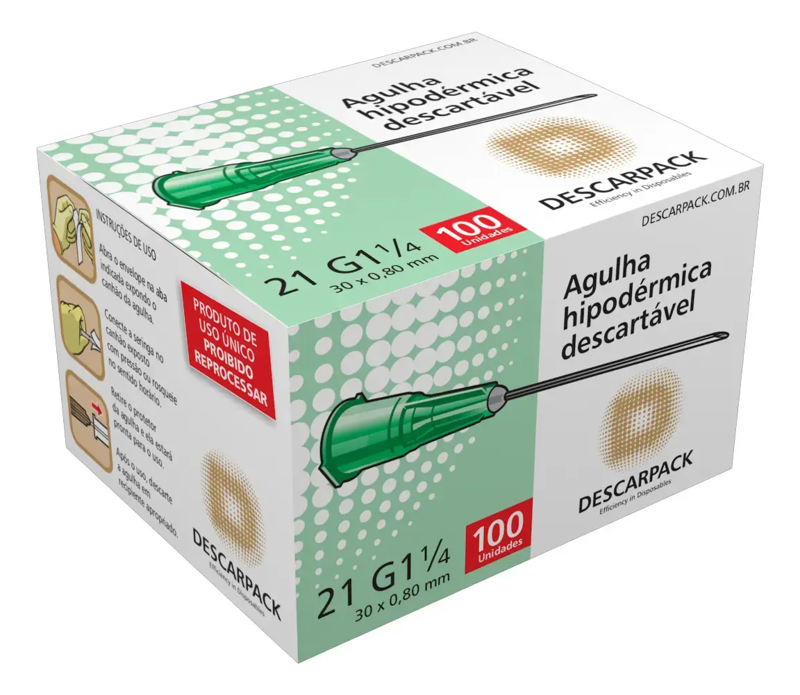 Agulha HiPodérmica 30 X 0,80mm Descarpack Com 100 Unidades - 1