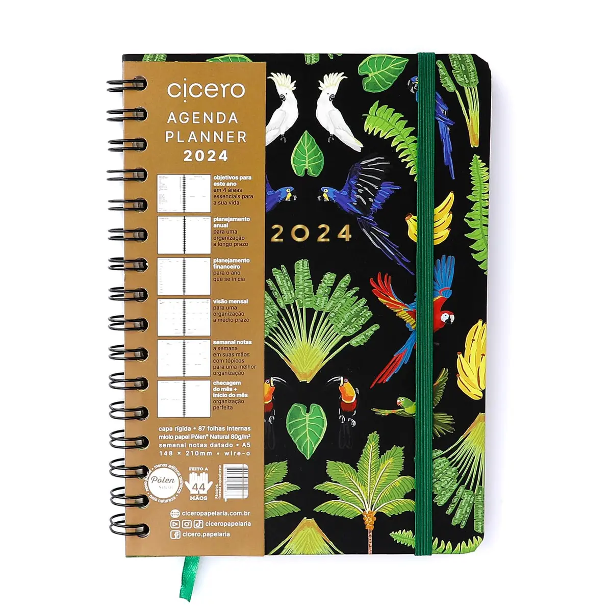 Planner Permanente Wire-O Pássaros Semanal Notas A5 Floresta Tropical Preto, Cicero - 1