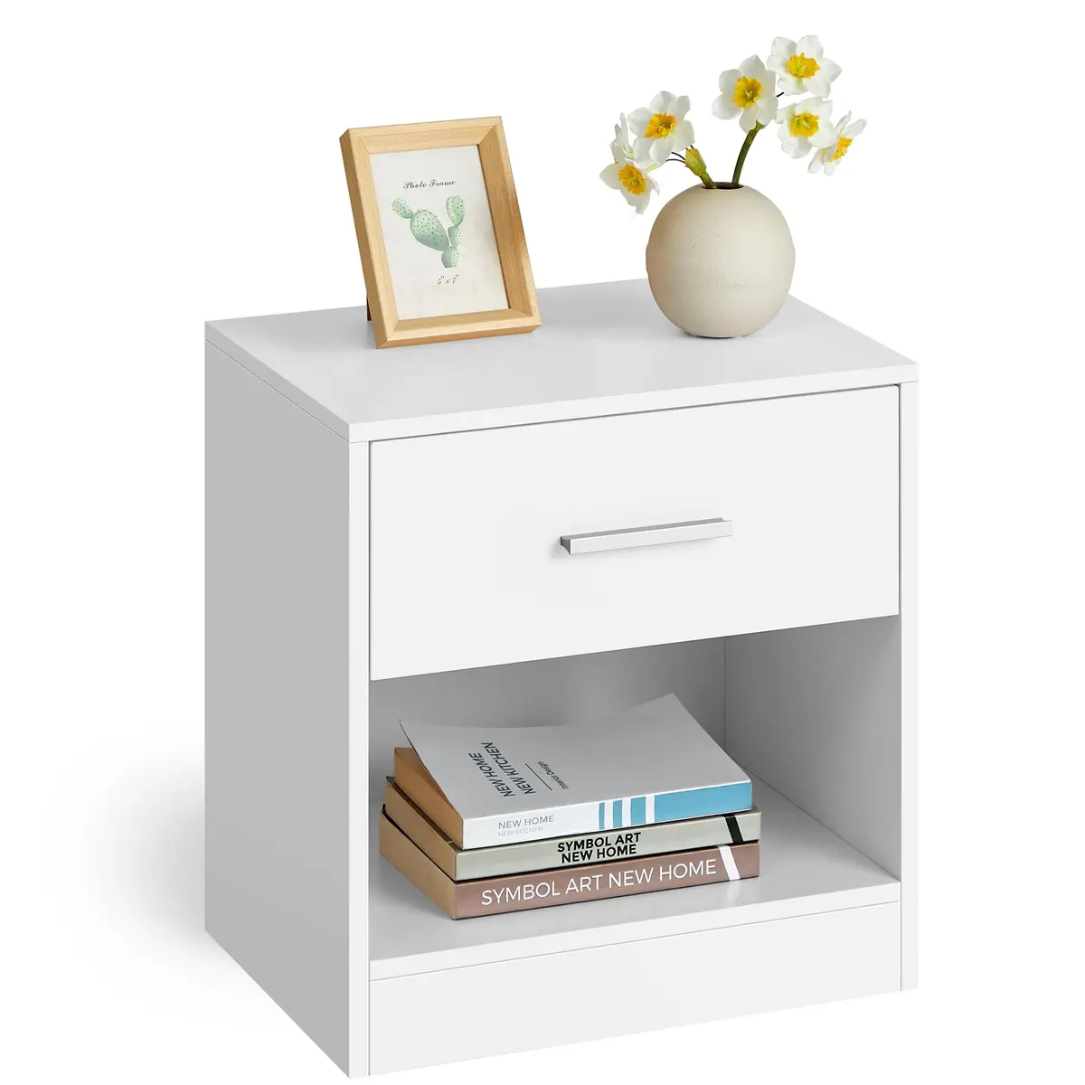 VASAGLE Mesa de Cabeceira com Gaveta e Compartimento Aberto | Criado Mudo, 39 x 28 x 41 cm, para Quarto, Branco Nuvem, Coleção CUSTOS BRLET619T14 - 1