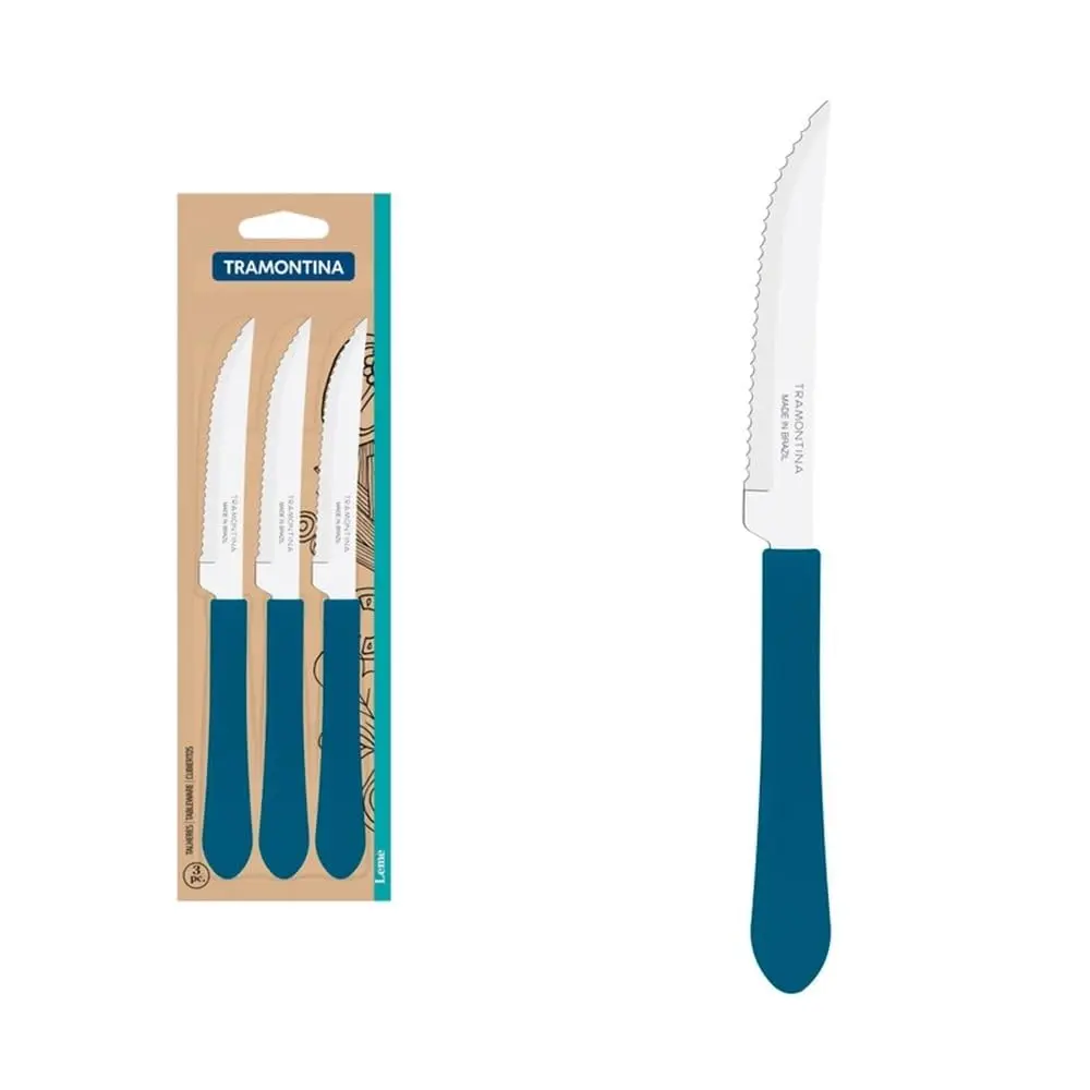 Conjunto Facas Churrasco Inox 3pcs Leme Azul Tramontina