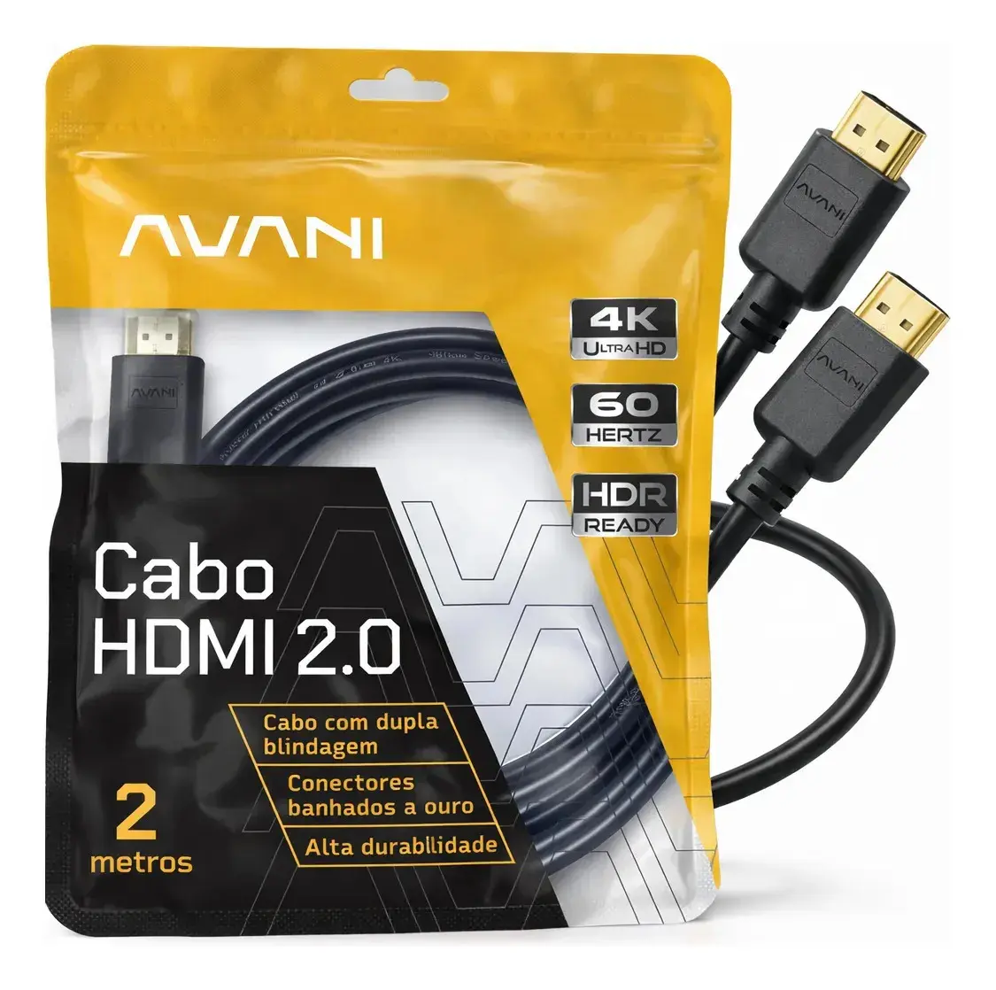 Cabo HDMI 2m Reforçado Dupla Blindagem Alta Durabilidade Versão 2.0 4K Ultra HD HDR ARC CEC Ethernet Conector Banhado a Ouro 2 metros - 1