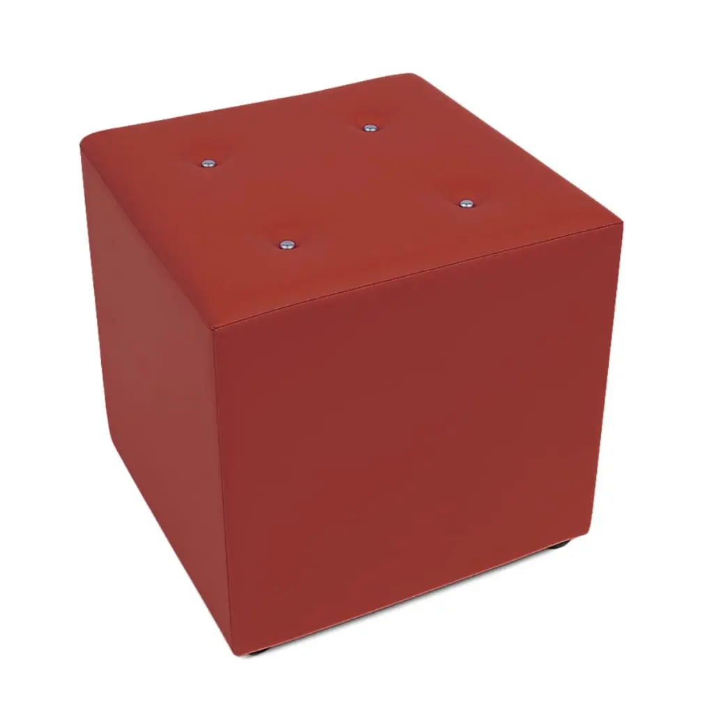 Puff Quadrado Estofado 40x40 para Sala e Quarto(Vermelho Corino) | Com espuma D22, estrutura com 6 colunas de madeira e suporte até 120 kg para ambientes internos