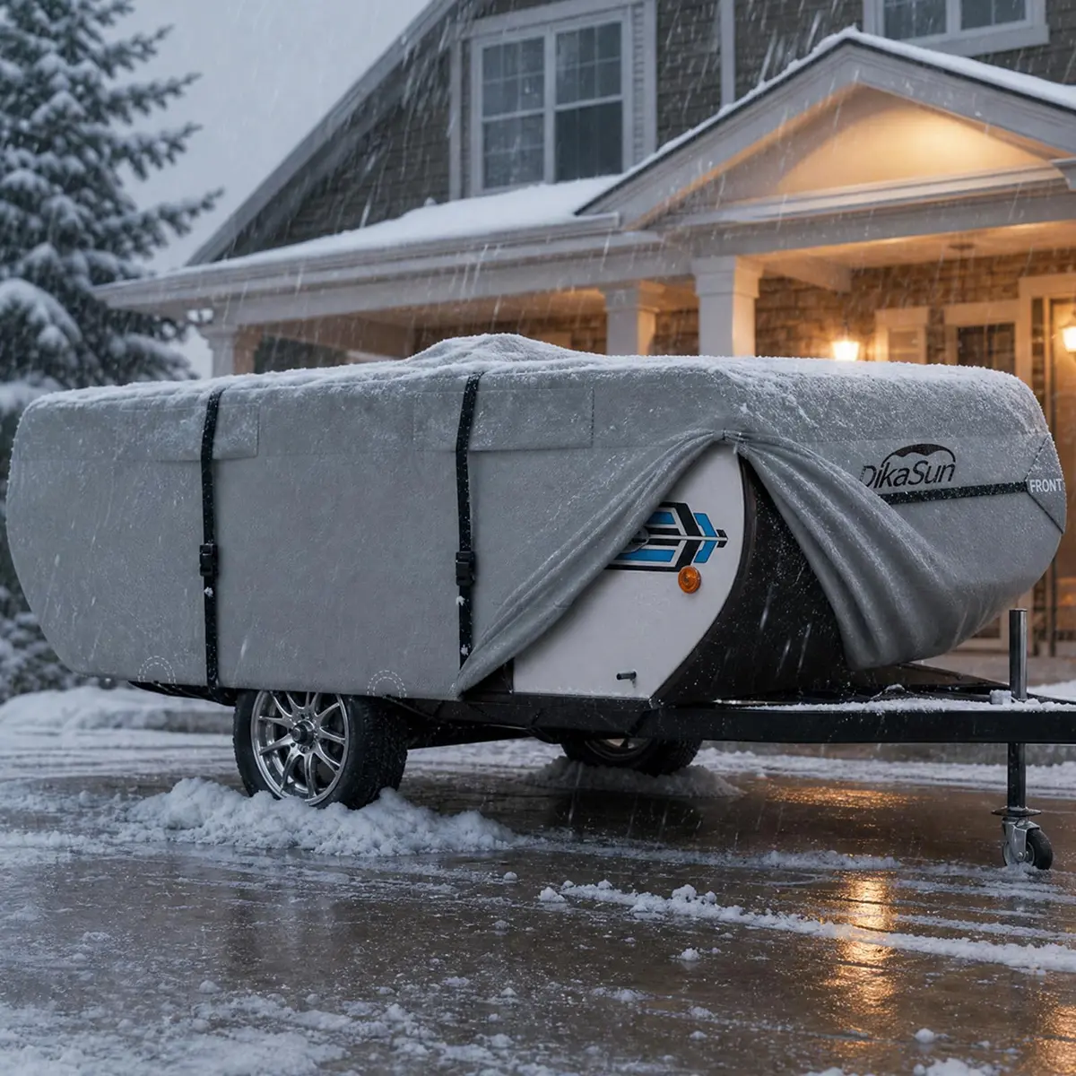 DikaSun Capa de trailer pop-up de 2,5 m a 25,4 cm, capa de trailer pop-up à prova d'água com 9 camadas atualizada para trailer de trailer dobrável anti-UV para proteção de neve no inverno