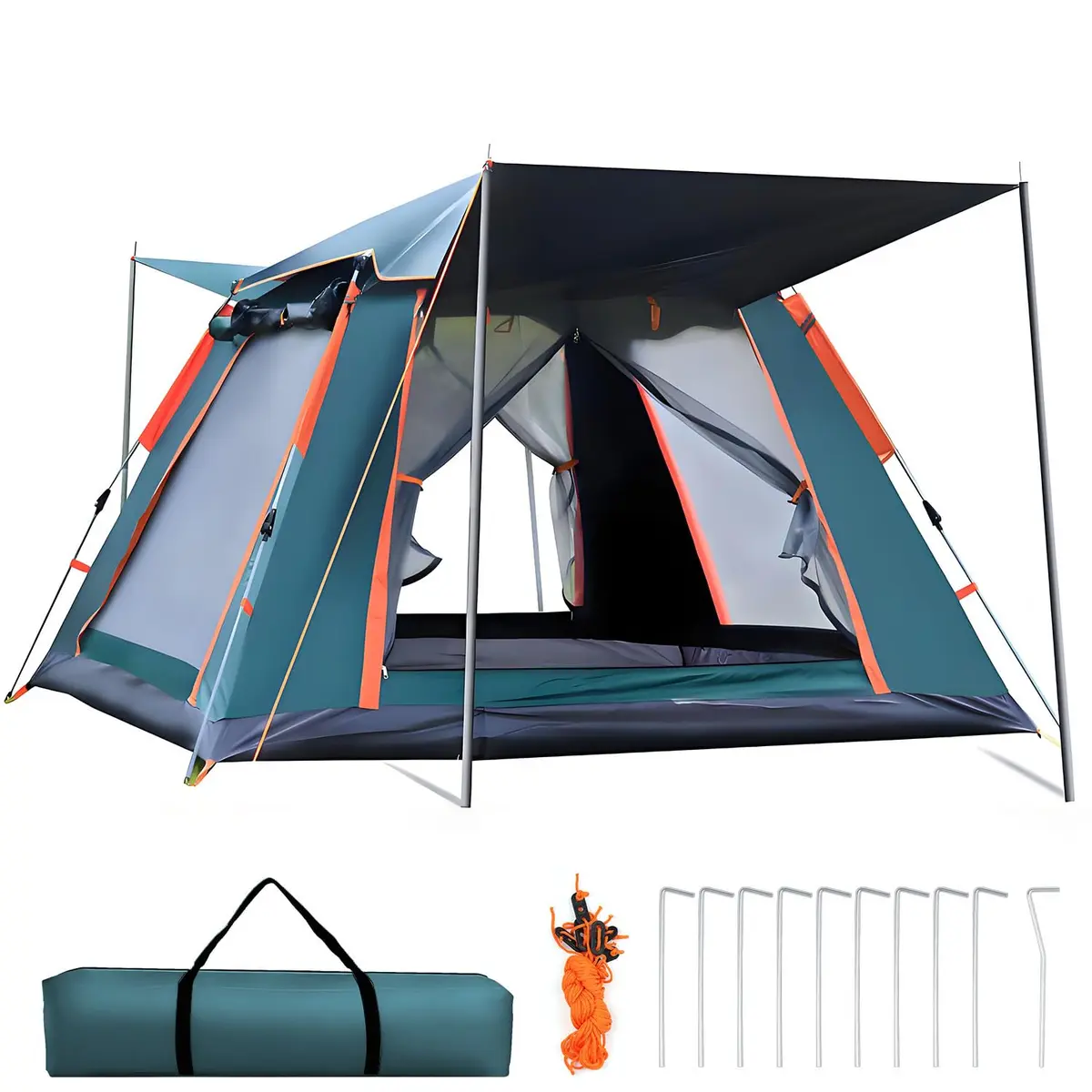 Tenda de Camping, 4-6 Pessoas Barraca de Camping Pop-up Automática, com 2 Janelas Mosquiteiro e Foyer Integrado, Barraca de Automática Tenda Dome, 240 x 240 x 155 cm