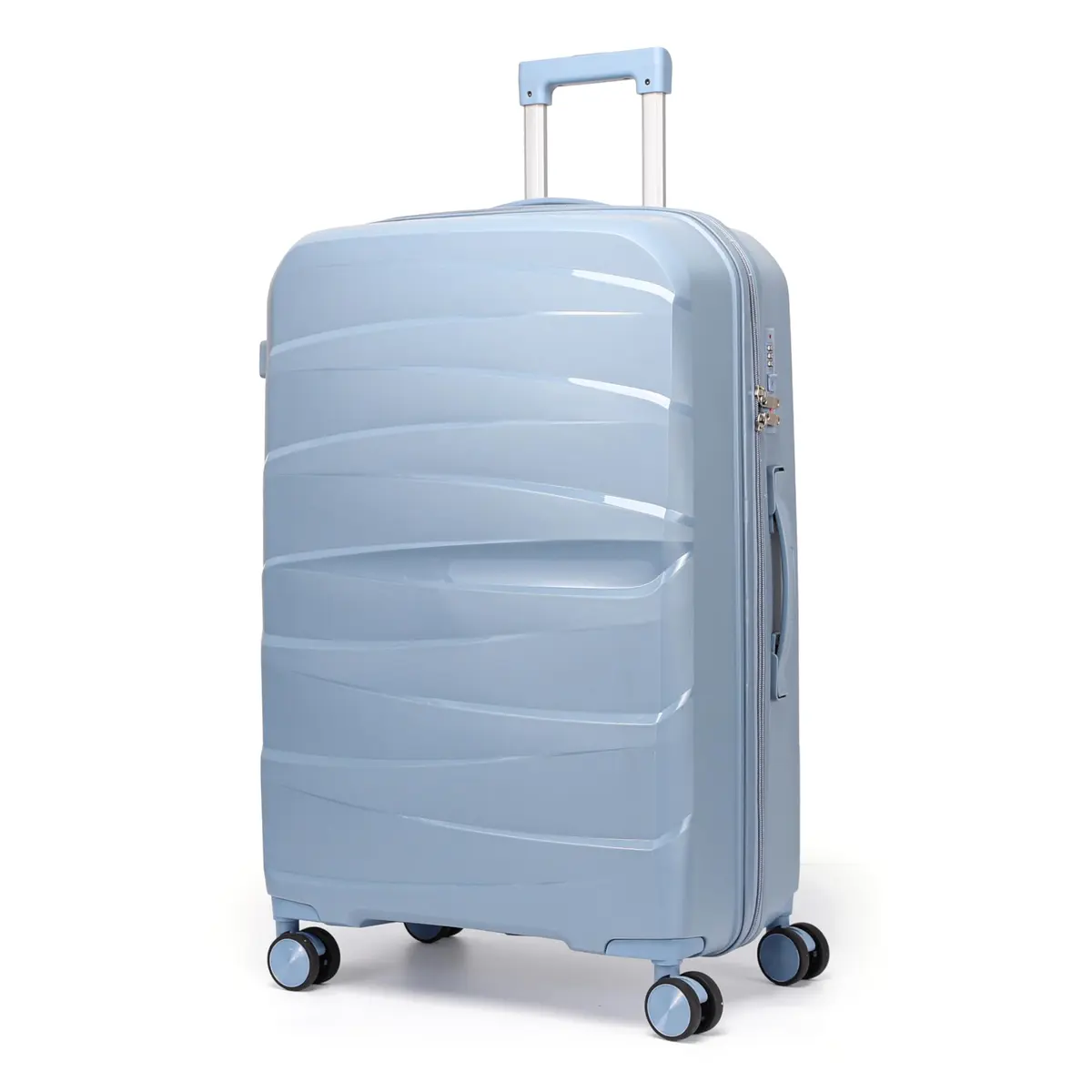 Mala Grande De Viagem 32Kg Polipropileno 8 Rodas 360 Giratória Para Despachar Rígida Leve Tamanho G Viajem Internacional Resistente (AZUL, Grande)