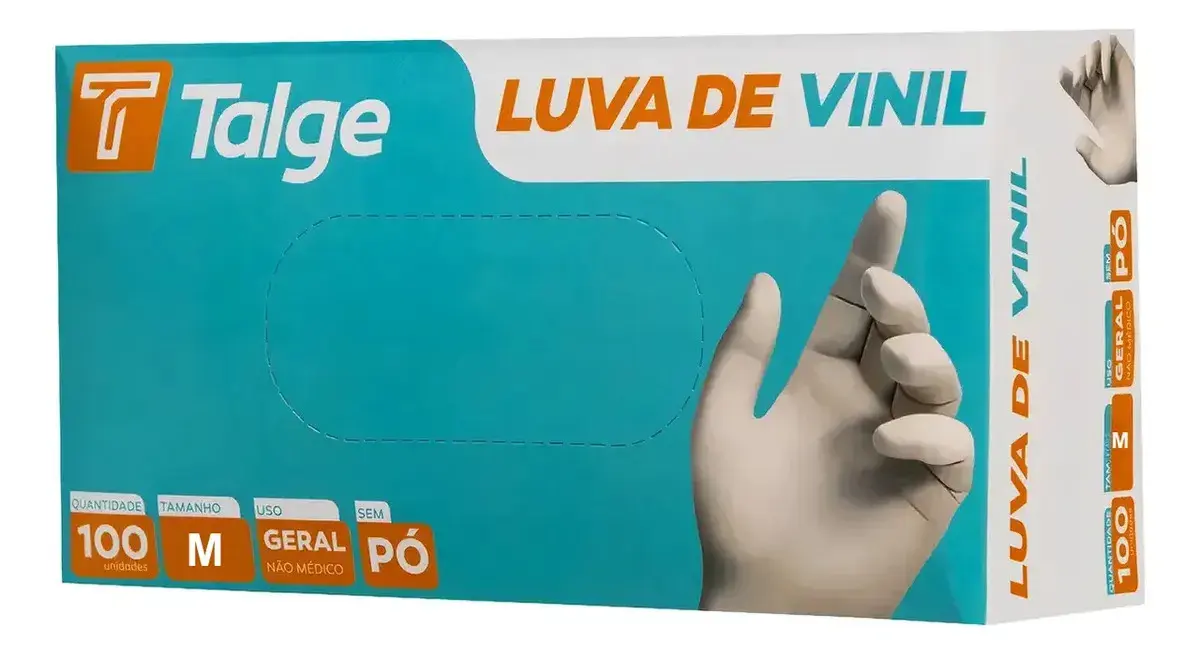 Luva Vinil Sem Pó Talge 100 Unidades Sem Talco Cor Transparente Tamanho M 100 Unidades