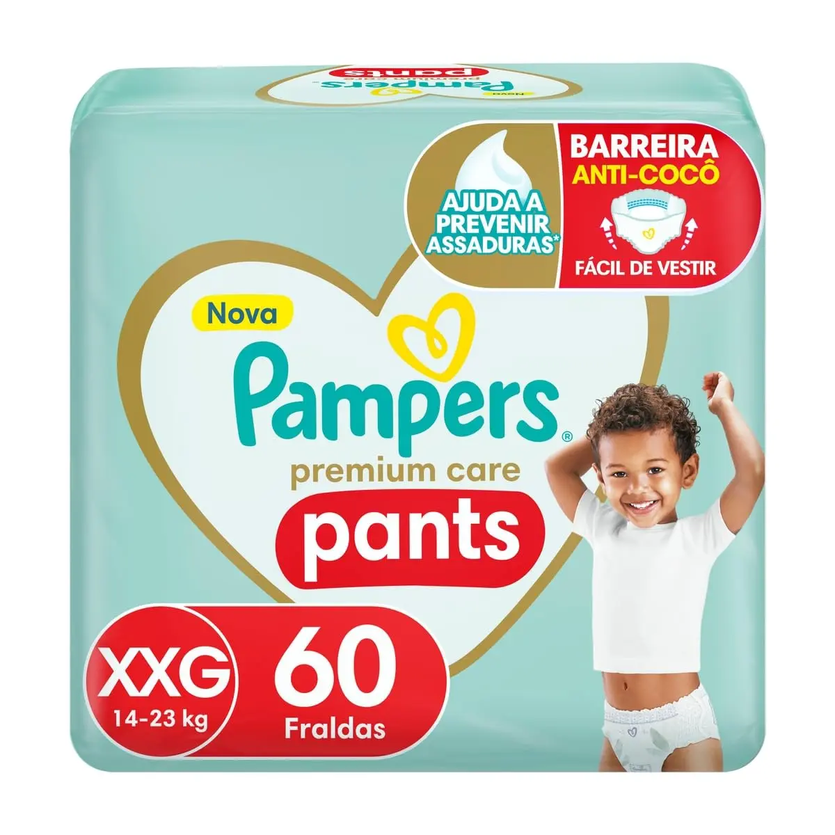 Fralda Pampers Premium Care Pants Tamanho XXG, Fácil de Vestir, 60 Unidades