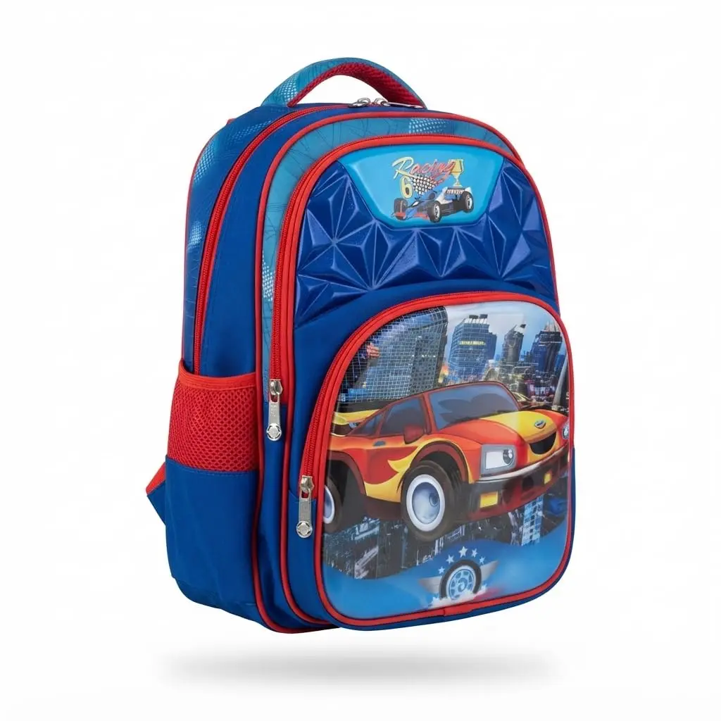 Mochila Escolar Infantil de Costas Estampada Bolsos Frontais Resistente | Confeccionada em poliéster reforçado com frente em PVC. Possui 2 bolsos frontais, telas laterais e alças macias