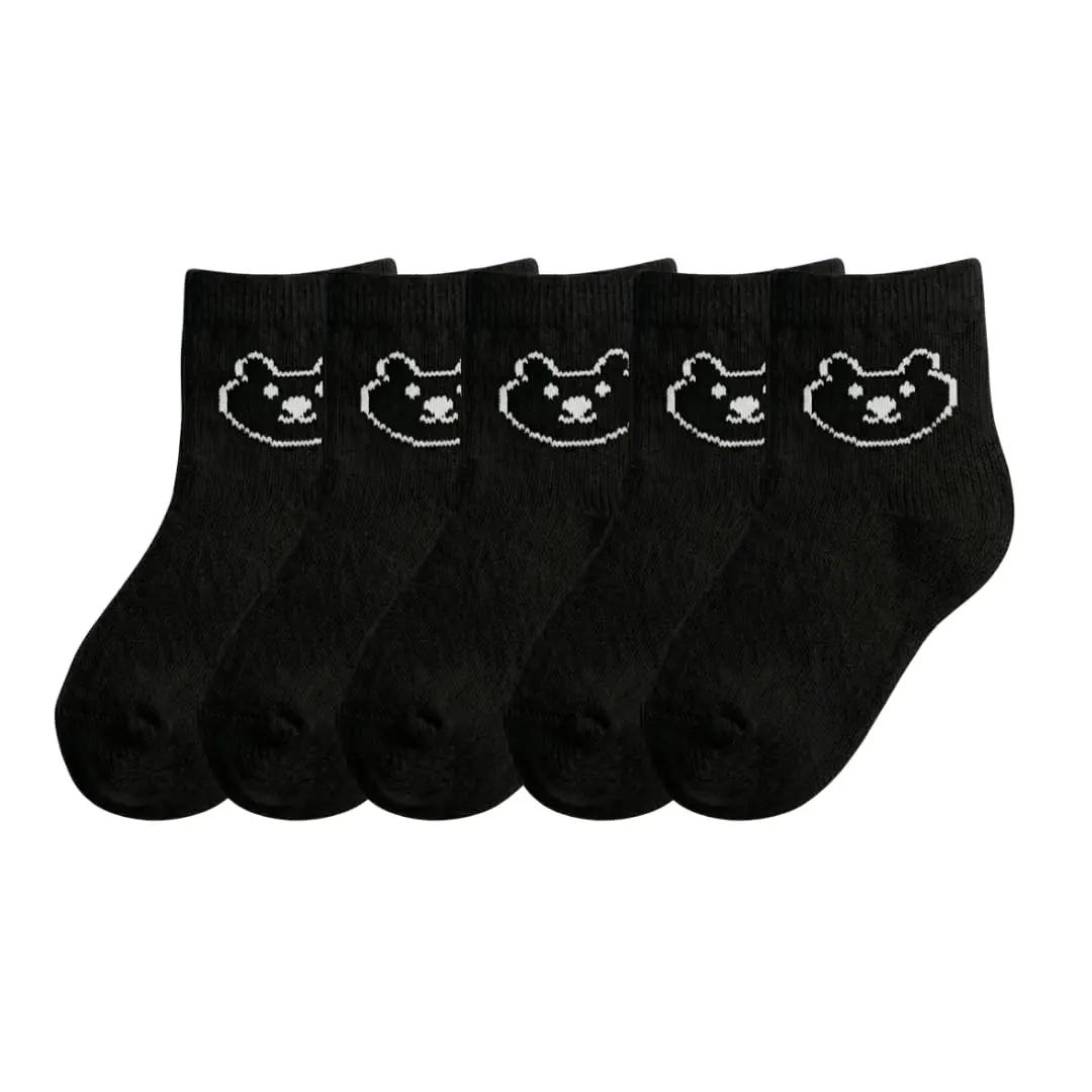 Kit 5 Pares Meias Infantis Baby Bear Urso Meninos Meninas Algodão Confortável Cano Médio - 1