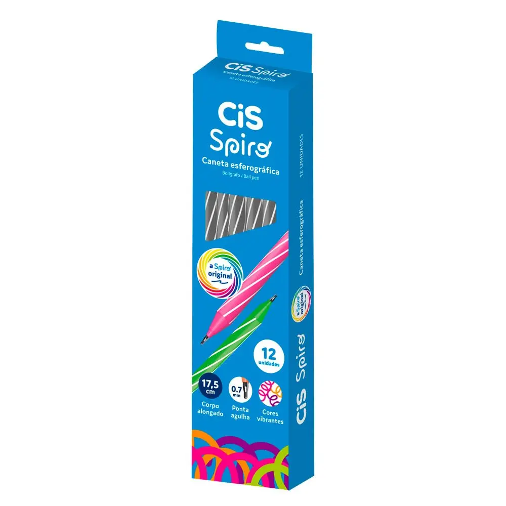 CiS SPIRO Caneta Esferográfica - Preta - Caixa com 12 unidades - 1