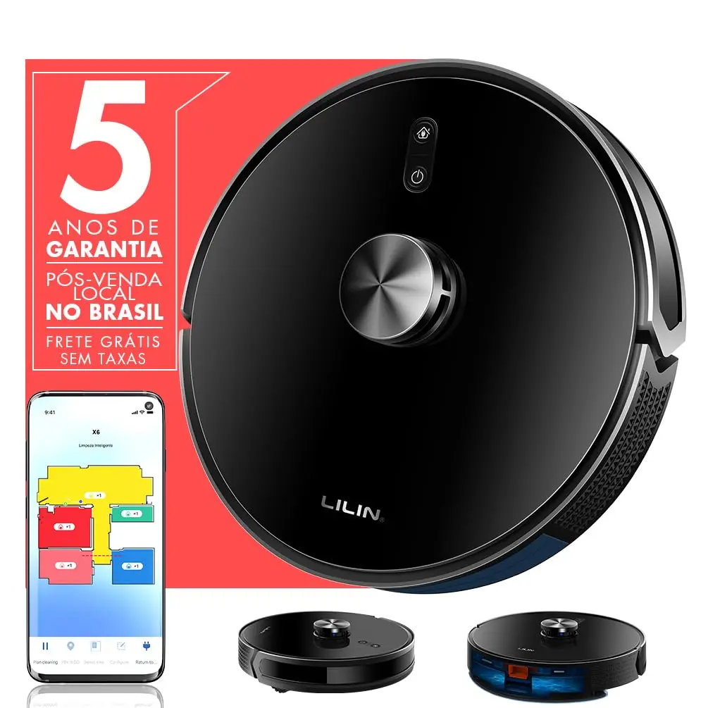 LILIN Robô Aspirador e Esfregão X6 LIDAR 6500Pa 3 em 1 Bivolt Do Brasil | Mapeamento multinível cria rotas inteligentes, evita repetições e retorna para recarregar e continuar a limpeza - 1
