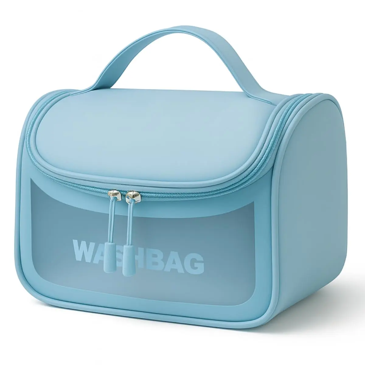 Necessaire Feminina Transparente Viagem Bolsa Ideal para Cosméticos Maquiagem Higiene Pessoal Fechamento com Zíper Fácil Acesso Design Moderno Funcional Impermeável (Azul Claro)