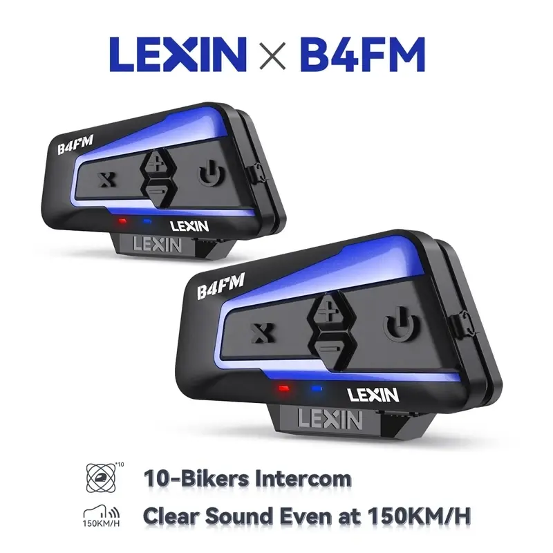 Lexin B4FM-X Bluetooth Motocicleta Intercom capacete fones de ouvido, bt 5.0 comunicação sem fio interfone música compartilhar 10 motociclistas