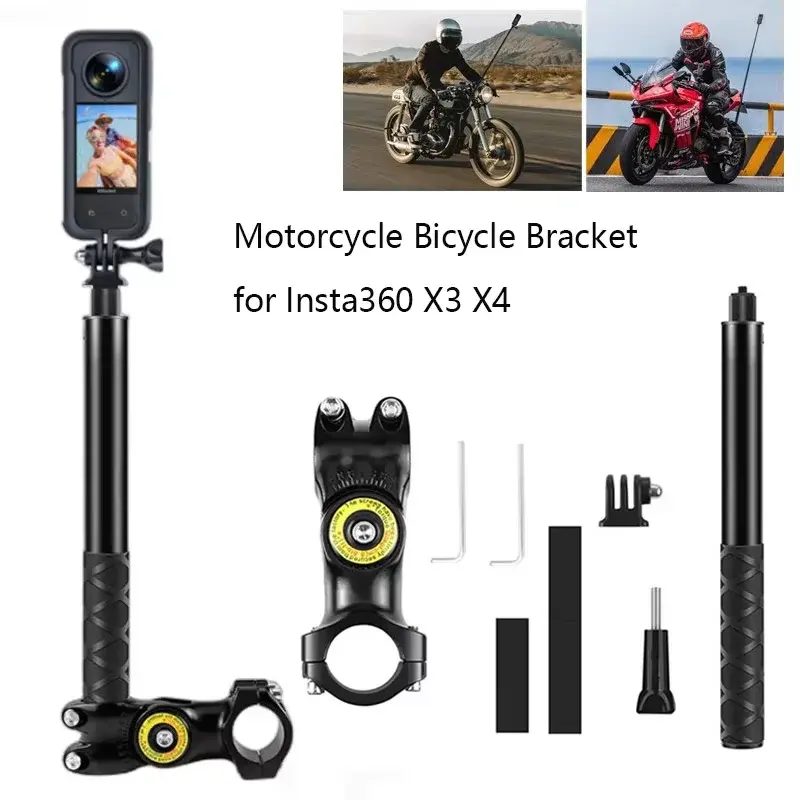 Suporte de bicicleta para motocicleta insta360 x3 x4, com bastão de selfie invisível para gopro hero12 11 10 dji, acessórios para câmeras de ação