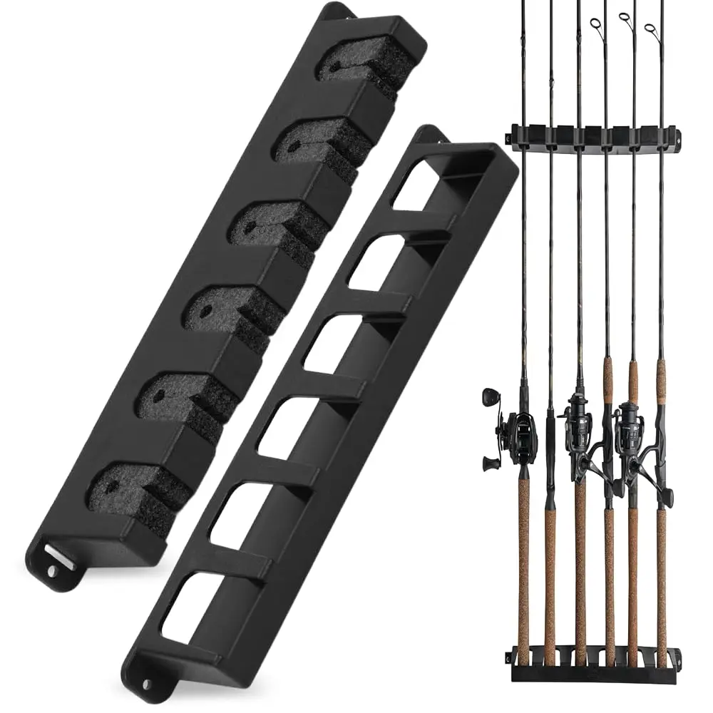 Suporte de Vara Rod Rack Até 6 Varas, Suporte para Tacos de Bilhar, Suportes de Vara de Pesca para Garagem, Suportes Verticais de Vara de Pesca Montados na Parede